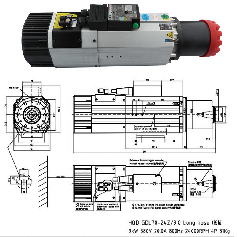 サプライヤーHQD 9kw 220v 380v ロングノーズ - Cnc Spindle Motor のレビューと価格